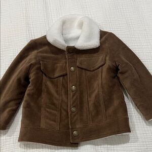 Brown Corduroy Kids Jacket with White Collar